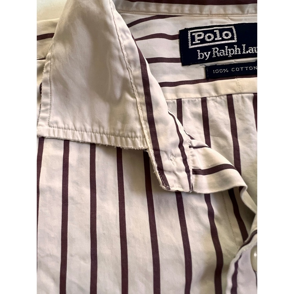 Vintage Polo Ralph Lauren Striped Button Down Shirt Crest Patch Large Cotton - Picture 7 of 10